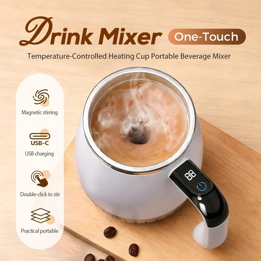 Tazza Automatica con Display Digitale e Agitatore, 6500 RPM, Ricaricabile, per Caffè, Latte, Frullati Proteici