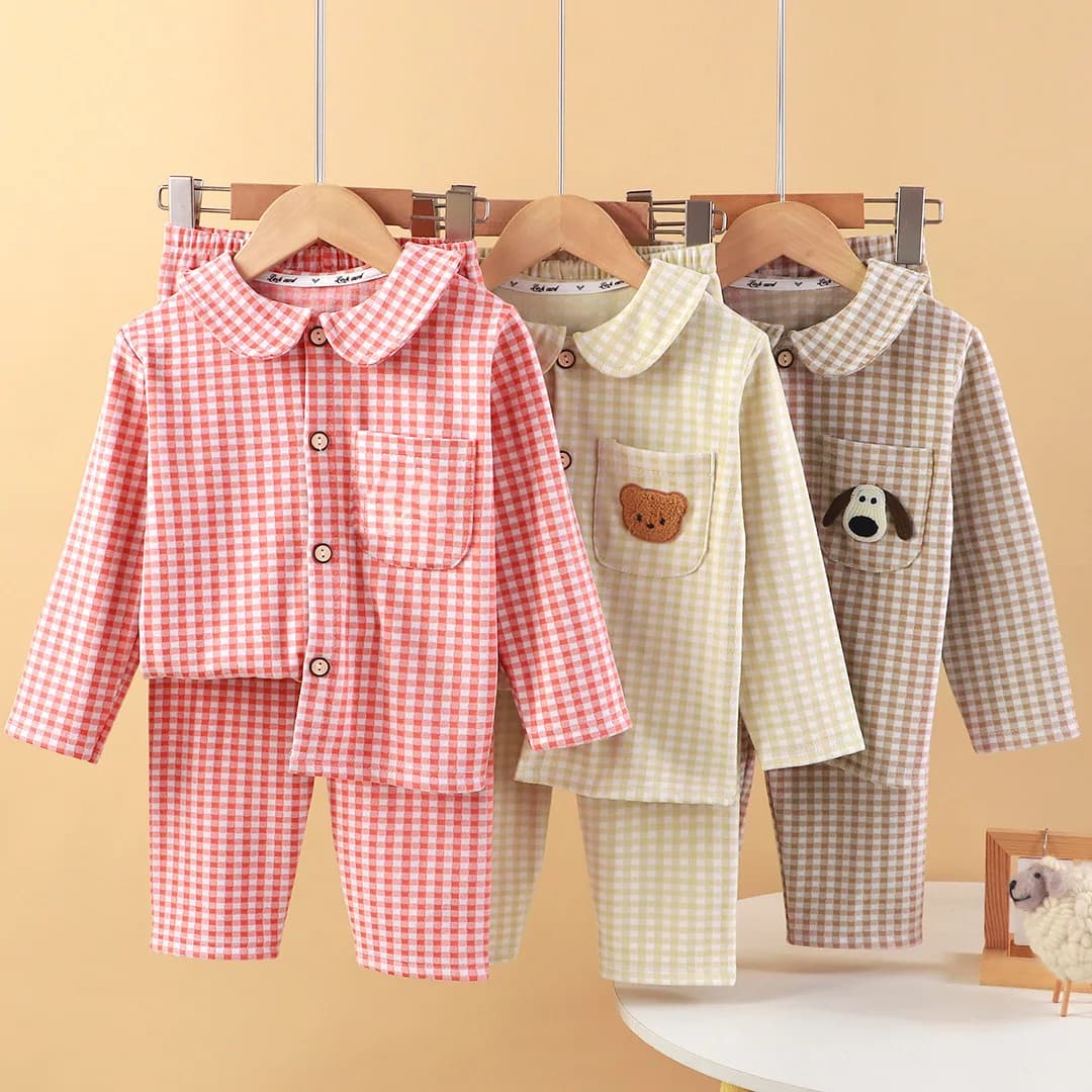 Nuovi bambini autunno pigiama casual abbigliamento per la casa neonate ragazze plaid manica lunga bavero pigiama set di abbigliamento da notte caldo per bambini
