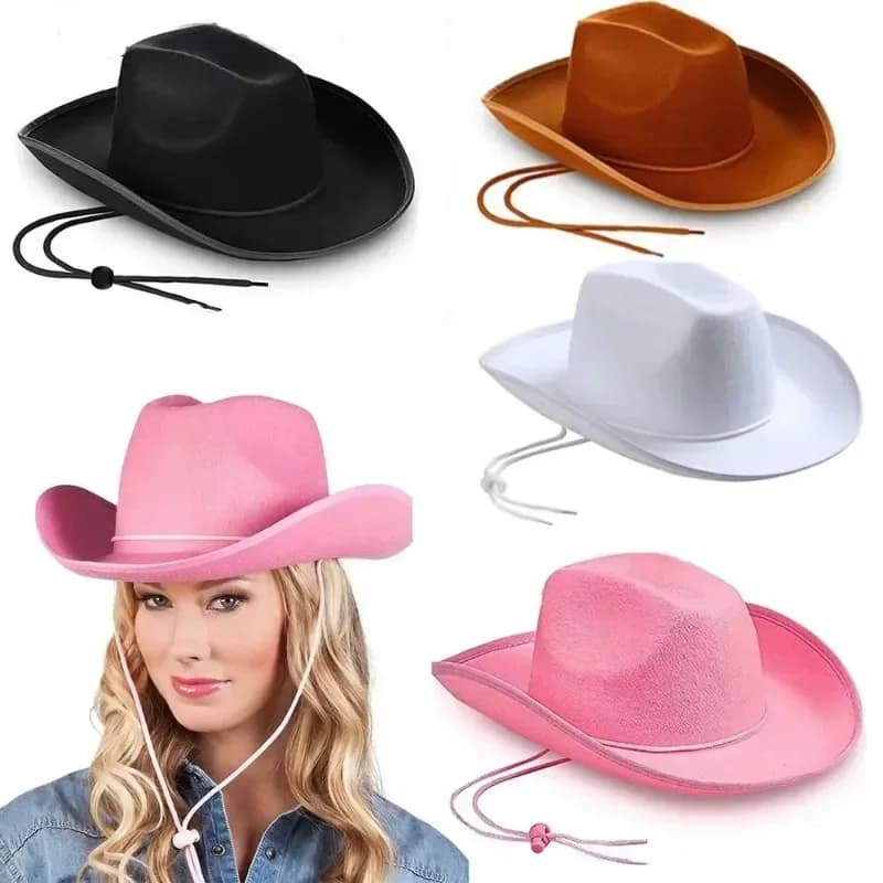 Nuovo cappello da cowboy in feltro cappello da principessa donna uomo performance legato cappello da cowgirl occidentale addio al nubilato festa di compleanno accessori per costumi
