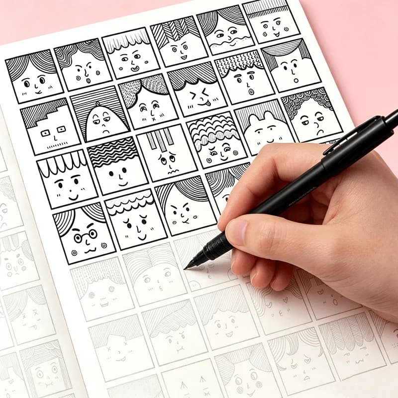 Cartoon Facial Expression Sketching Notebook, Simple Graffiti Line Art Practice Notebook, Beginner's Book on Hand Drawn Art