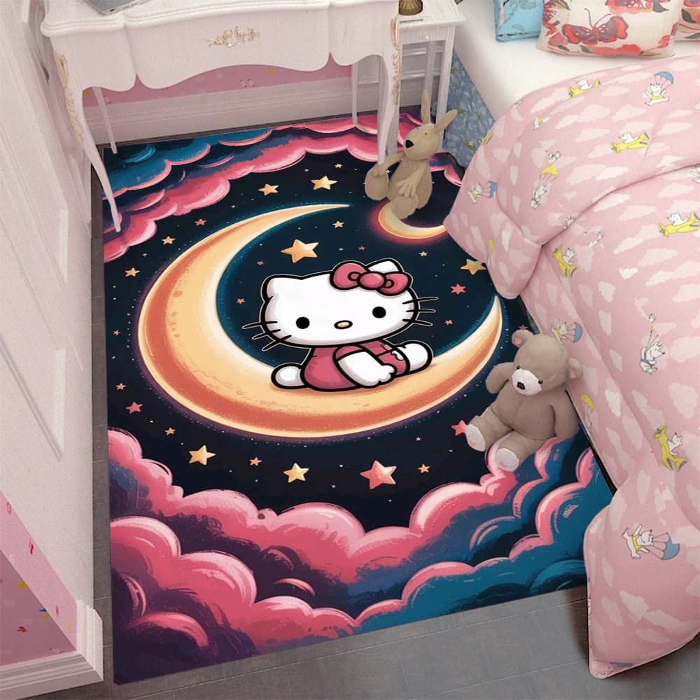 Sanrio Cute Hello Kitty Printed Area Rugs Non-Slip Carpet Hand Washable Carpet for Living Room Bedroom Decor Floor Mat
