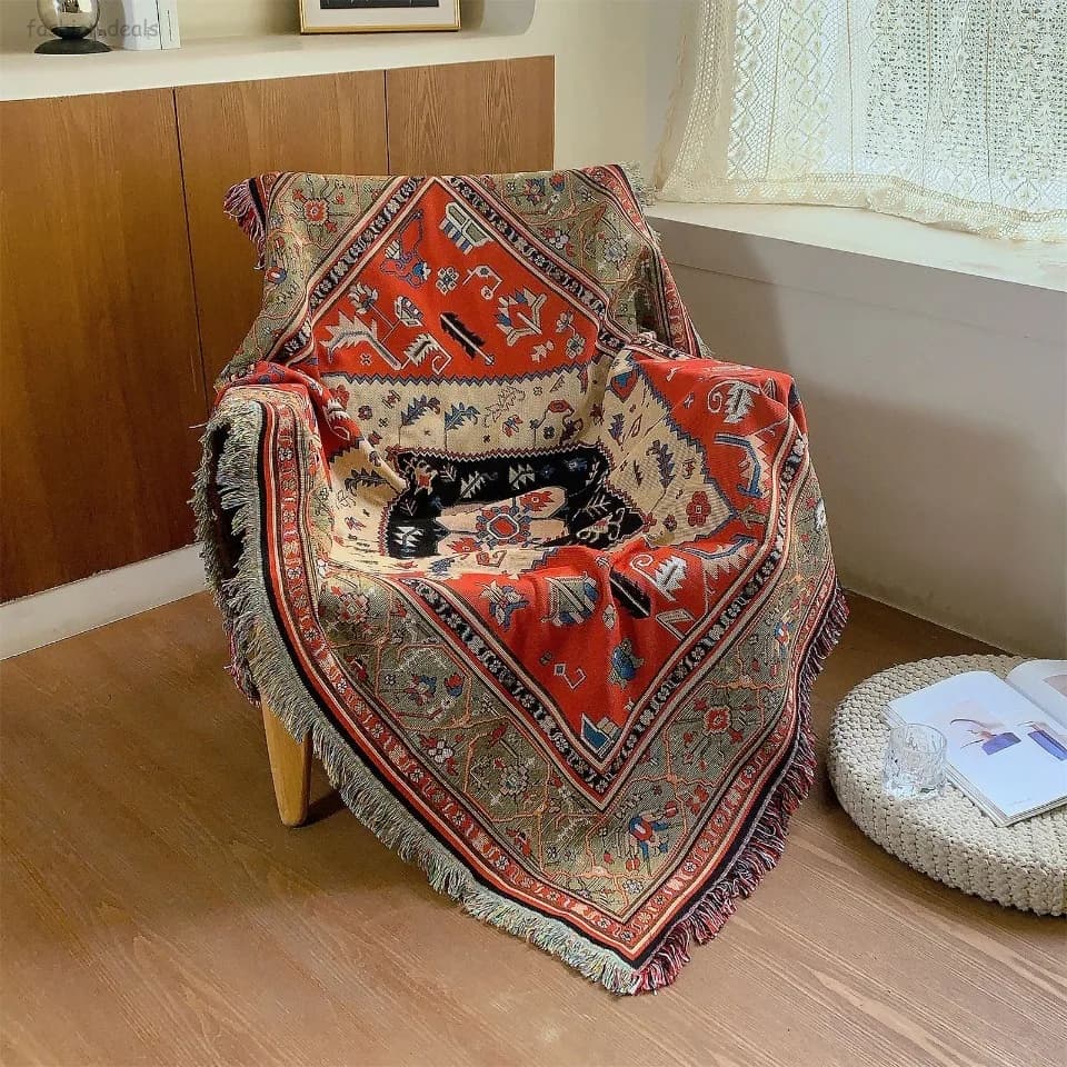 Arazzo da parete in stile artistico indiano, coperta decorativa tessuta per divano, decorazione per la casa per soggiorno e camera da letto, morbida coperta per divano