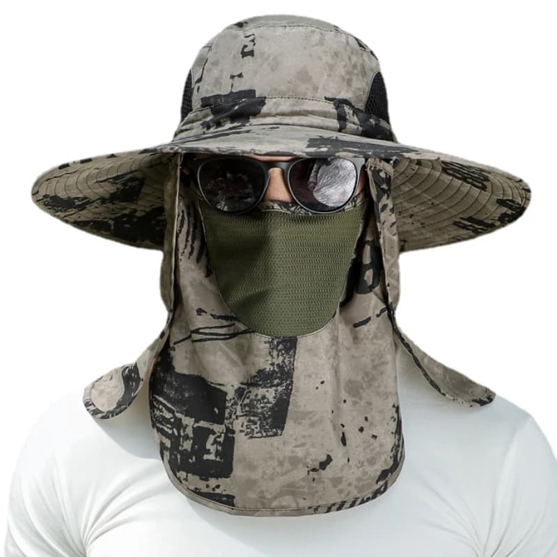 3 pz/set cappello da pescatore da uomo con velo a scialle Camouflage Summer Sand Prevention cappello da sole dell'esercito da 12cm berretto da pesca da campo impermeabile all'aperto
