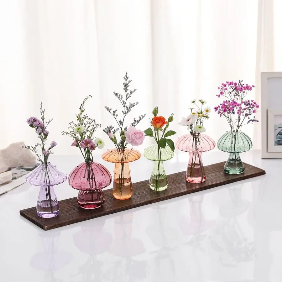 Flower Vase, Set of 6 Nice Colored Plants Propagation Stations, Mini Terrarium for Plants, Single and Small Hydroponic Vases for Interior