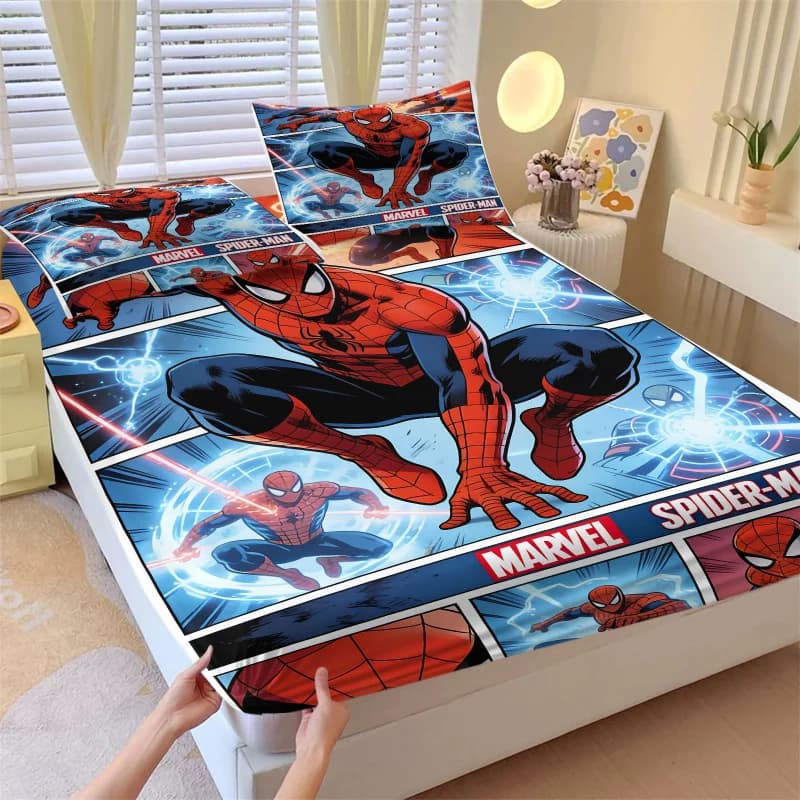 Set of 3 sheets with elasticated corners Marvel Spider-Man with 2 pillowcases, soft sheet with deep pockets, fantastic bed linen for children's bedroom decoration
