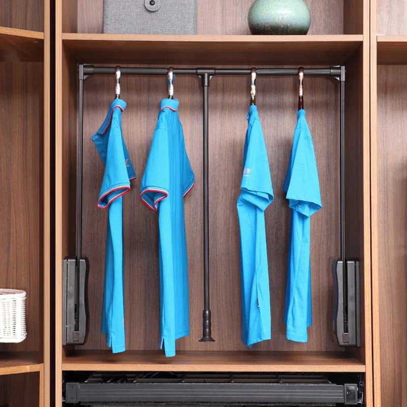 Appendiabiti pull-down con gancio di sollevamento, appendiabiti con tirante per guardaroba con tampone di smorzamento di sollevamento