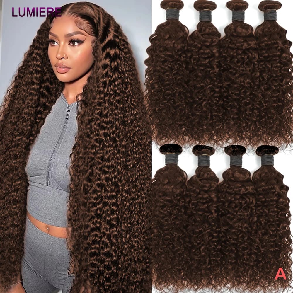 Chocolate Brown Deep Water Curly Wave Human Hair Bundles 100% Raw Virgin Human Hair Bundle Deal Hair Extensions Double Weft 18A