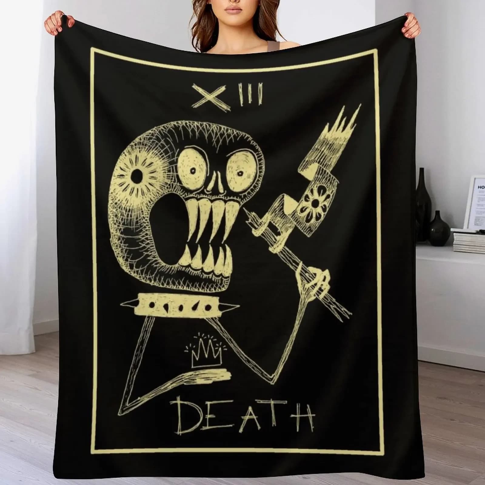 Coperta leggera e calda con stampa delle carte dei tarocchi Death XIII, per uso interno ed esterno