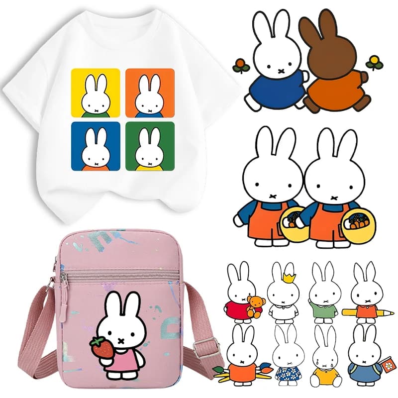 Miffys Transfer Stickers Anime Cartoon Cute Iron on Patch Decals Clothes Sticker T-shirts Hoodie Clothing Hats DIY Applique Gift
