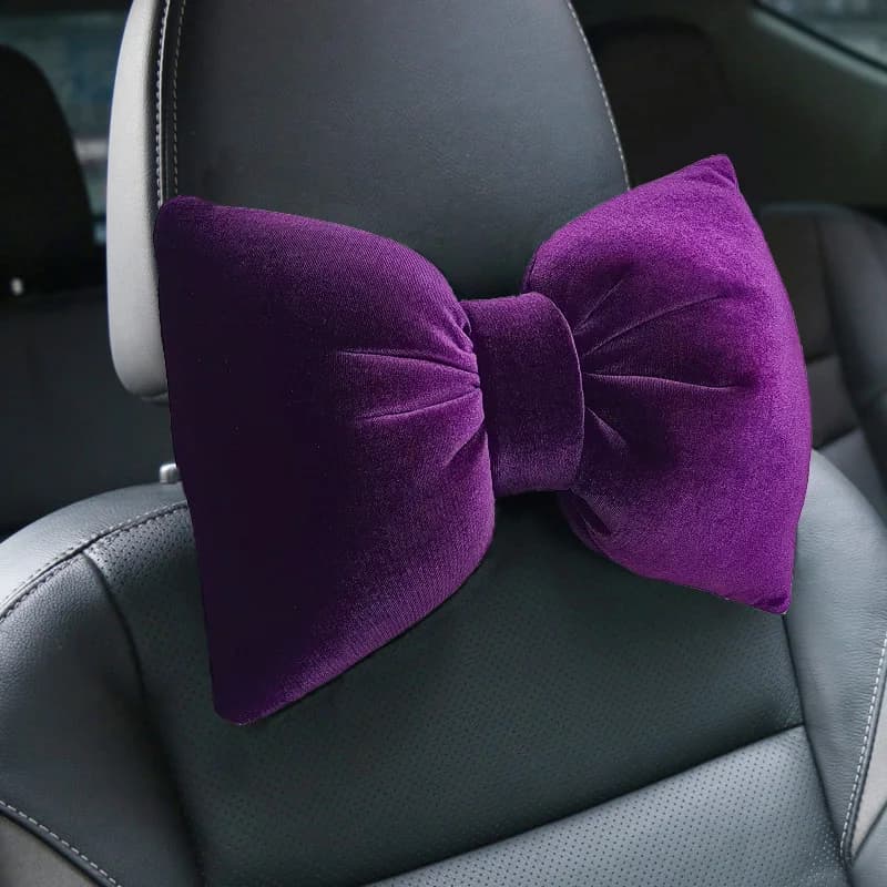1Pc Purple Color Bowknot Car Neck Pillow Soft Plush Auto Bow-Shaped Headrest Seat Support Pillows Car Interior Accessories