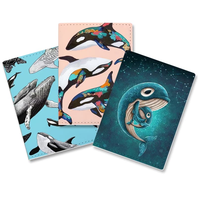 Creative Cartoon Blue Whale Pattern Passport Cover uomo donna Travel porta passaporto in pelle portafoglio ultrasottile porta carte di credito