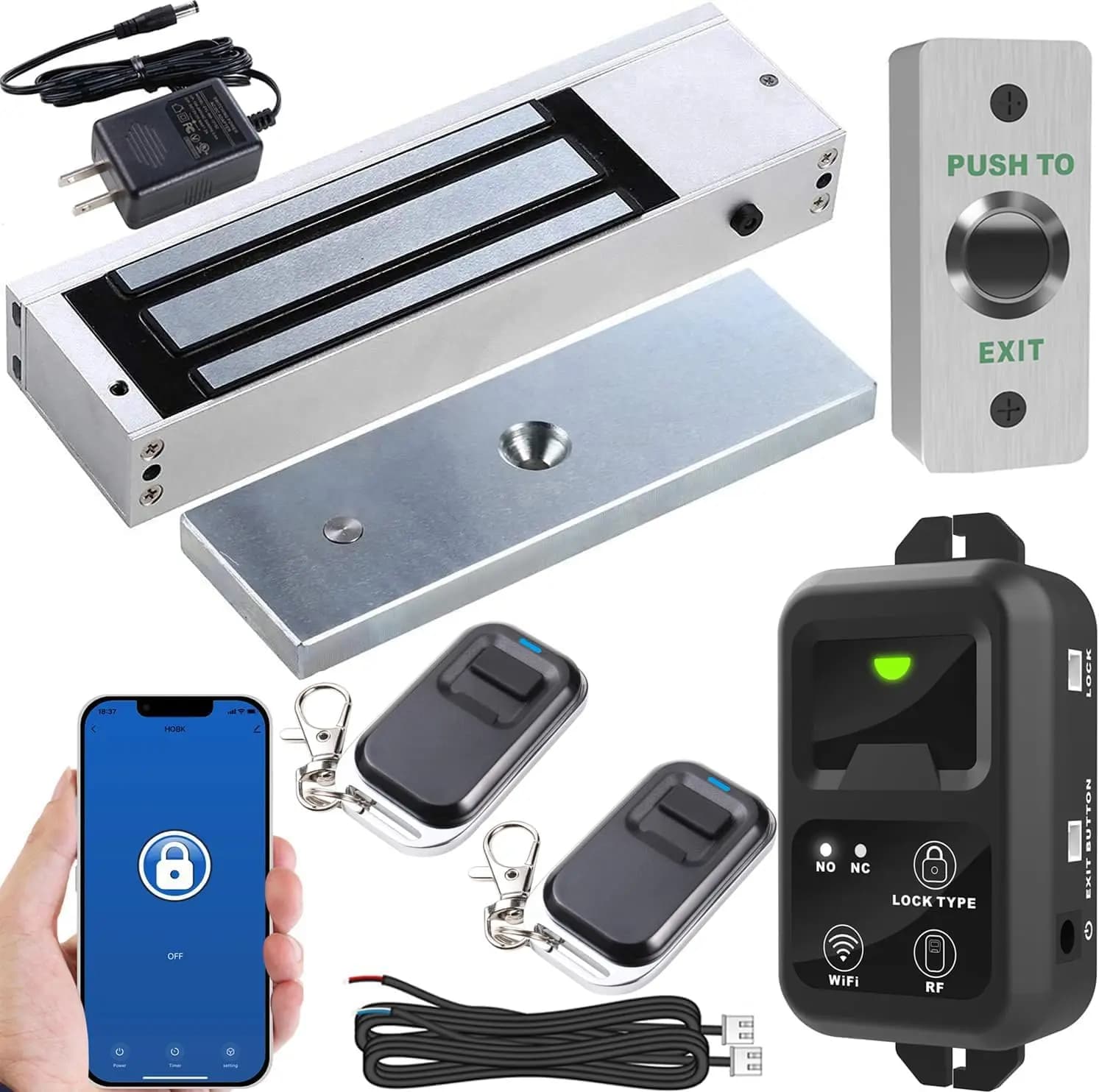 2.4GHz Remote Access Control System with Smartphone App, 1200-pound Electromagnetic Lock Kit