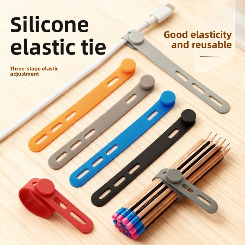 Fascette in Silicone Colorate da 12 cm, Confezione da 5, Cinghie Riutilizzabili Rinforzate per Organizzazione Cavi, per Gestione Cavi Dati in Casa e Ufficio