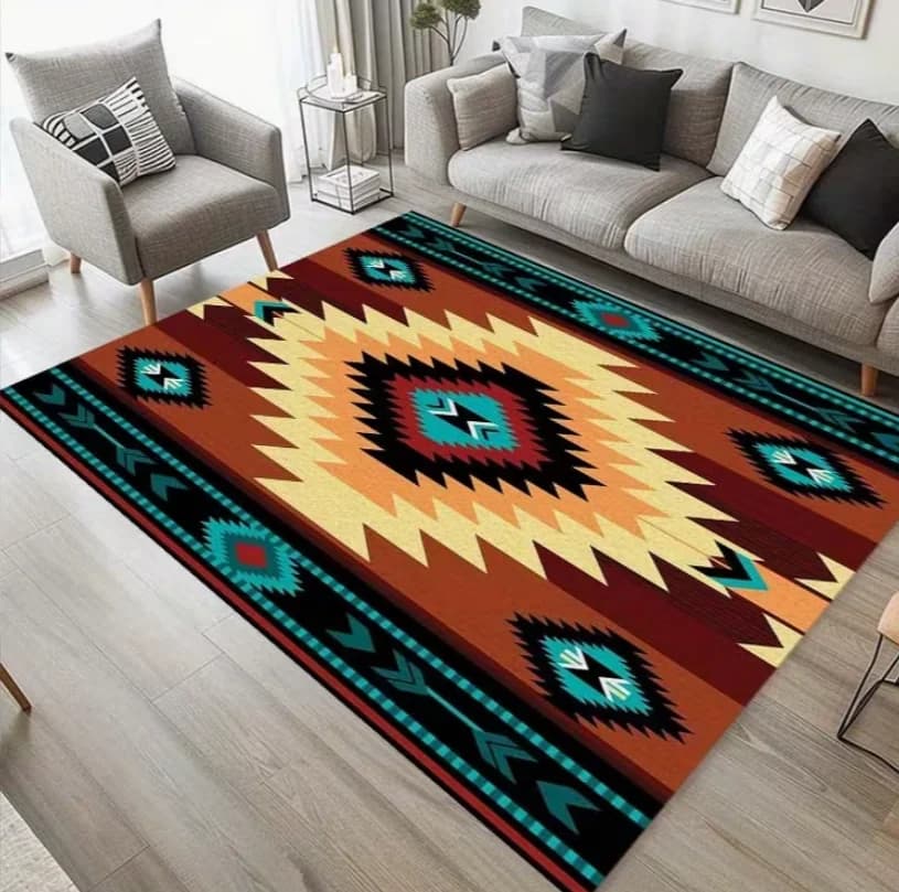 Tappeto per Soggiorno con Tema Geometrico Tribale Indiano, Antiscivolo, Morbido, Facile da Pulire, Durevole, Decorazione Etnica Selvaggia, Tappetino per Arredamento Casa