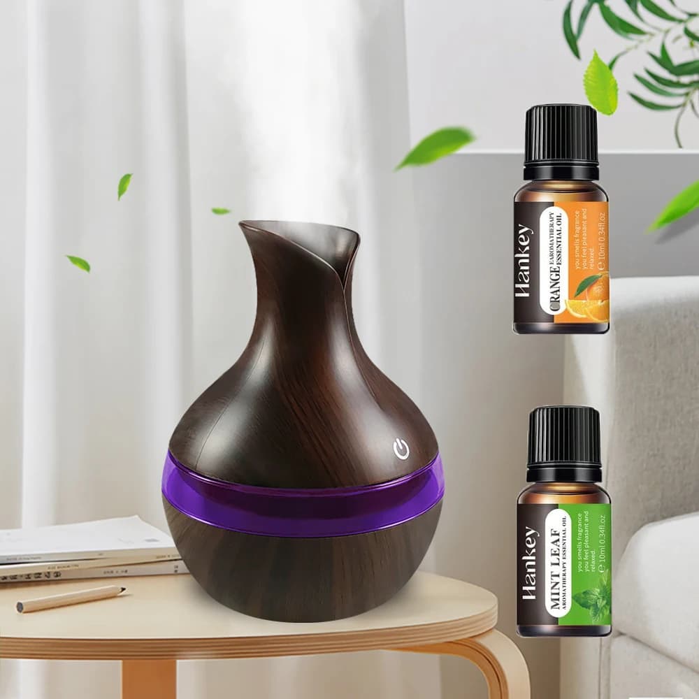 Umidificatore per aromaterapia 2 in 1 e diffusore di oli essenziali Design USB ultra silenzioso da 300 ml per casa e ufficio (con 2 oli)