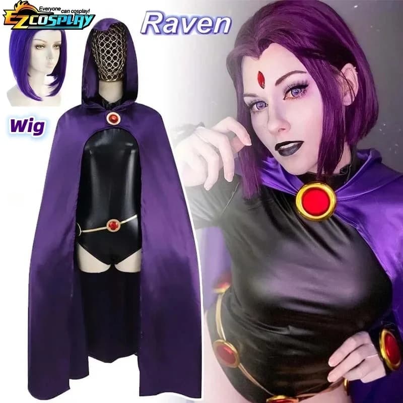 ABC123Teen Titans Raven Cosplay Costume Deluxe Jumpsuit Cloak Belt Suit Halloween Uniform for Women # 1 # W.s,3'f.5;j.8