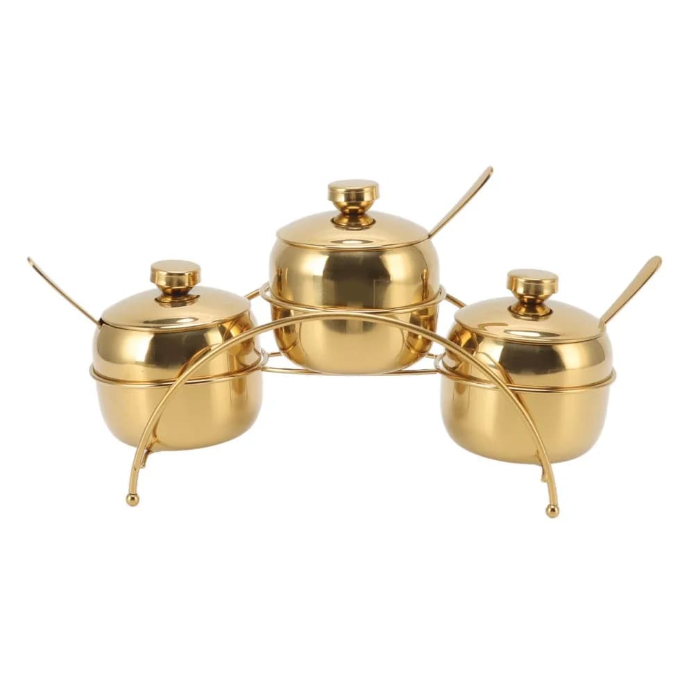 1 set di contenitori per condimenti in acciaio inossidabile 304 con supporto per riporre oggetti, con coperchio, cucchiaio, vasetti per condimenti, decorativi e durevoli