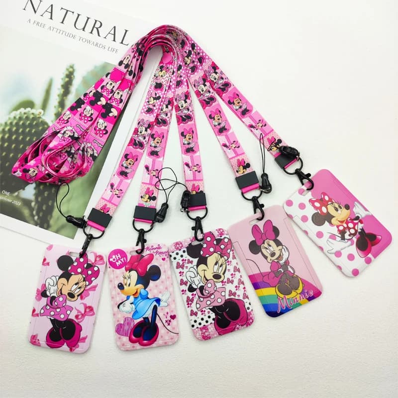 Porta badge identificativo con cordino per ragazza Disney Minnie Porta carte di credito Topolino Porta carte con tracolla Accessori per credenziali per ragazza