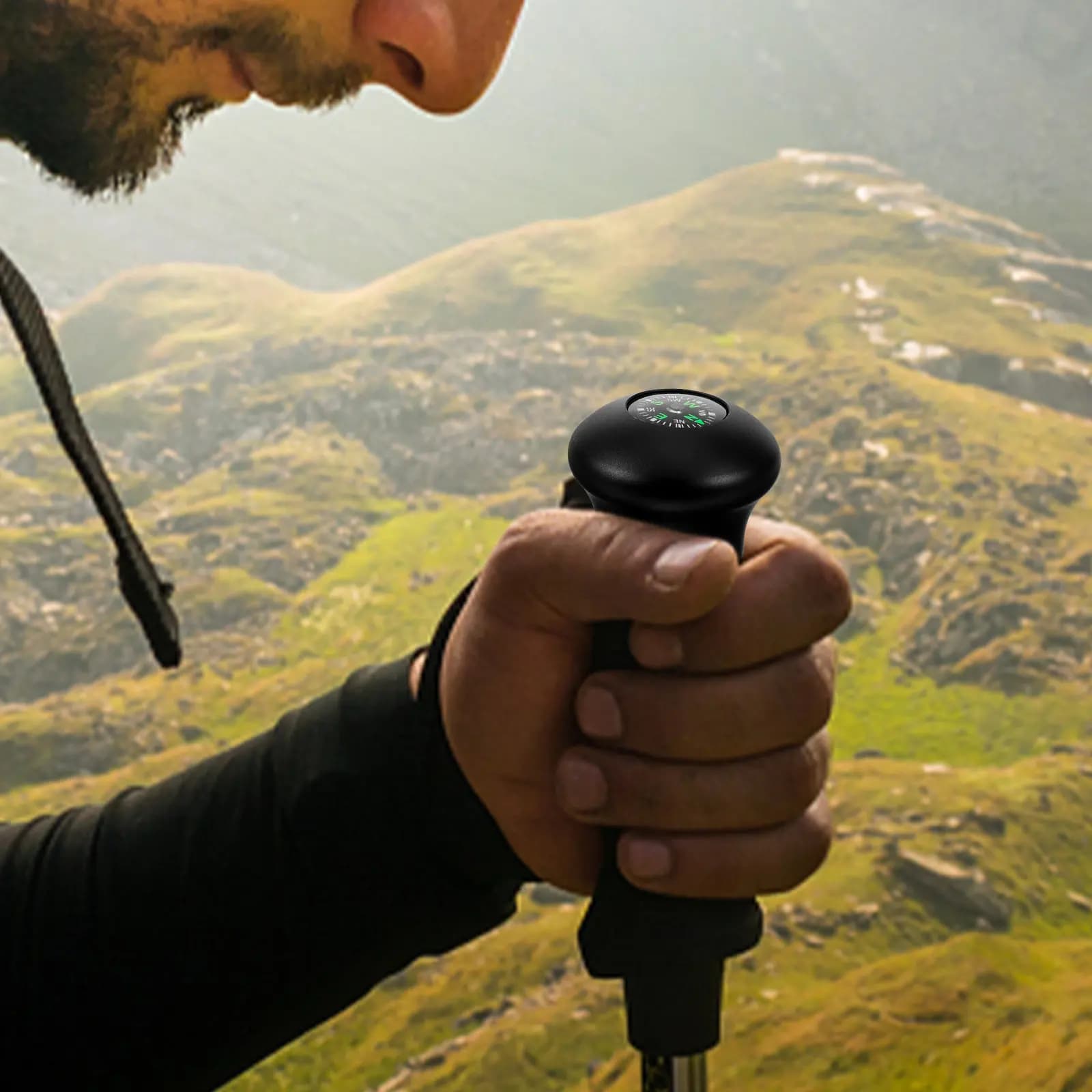 Trekking Pole Head Compass Portable Lightweight Aluminium Alloy Hiking Climbing Outdoor Ball Handle Grip