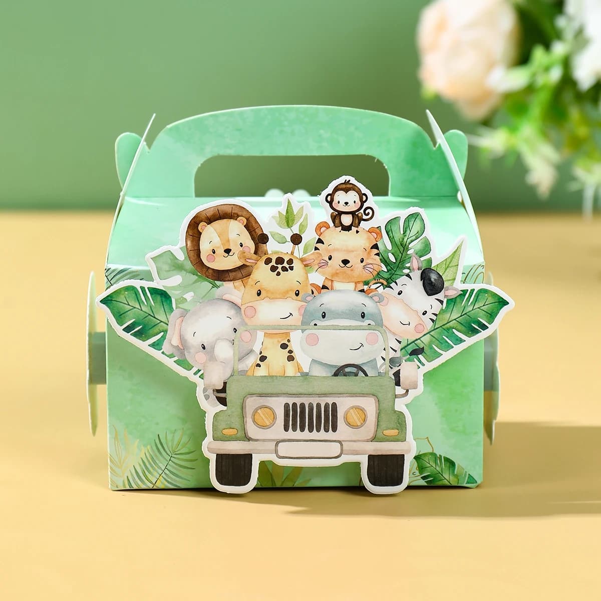 4 pezzi fai da te scatole di caramelle per animali della giungla safari decorazione per feste di compleanno scatola di imballaggio regalo per bambini Wild One forniture per baby shower