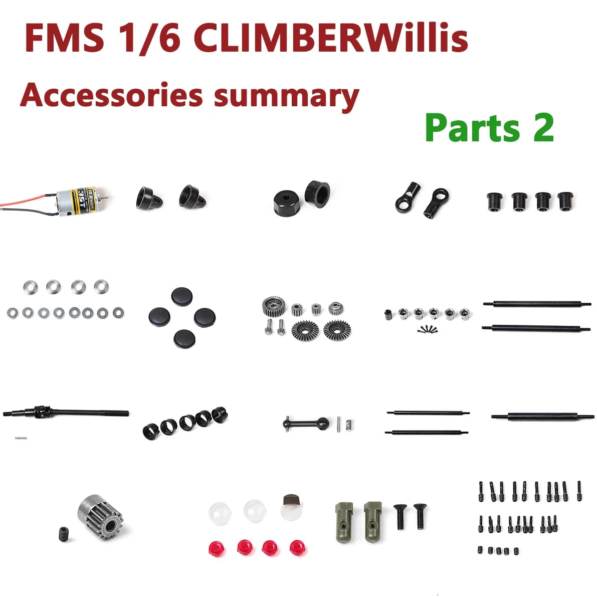 Ricambi Auto RC FMS 1/6 CLIMBER Willis: Set Ingranaggi Copertura Superiore e Inferiore, Giunto a Osso di Cane, Componenti Illuminazione 2