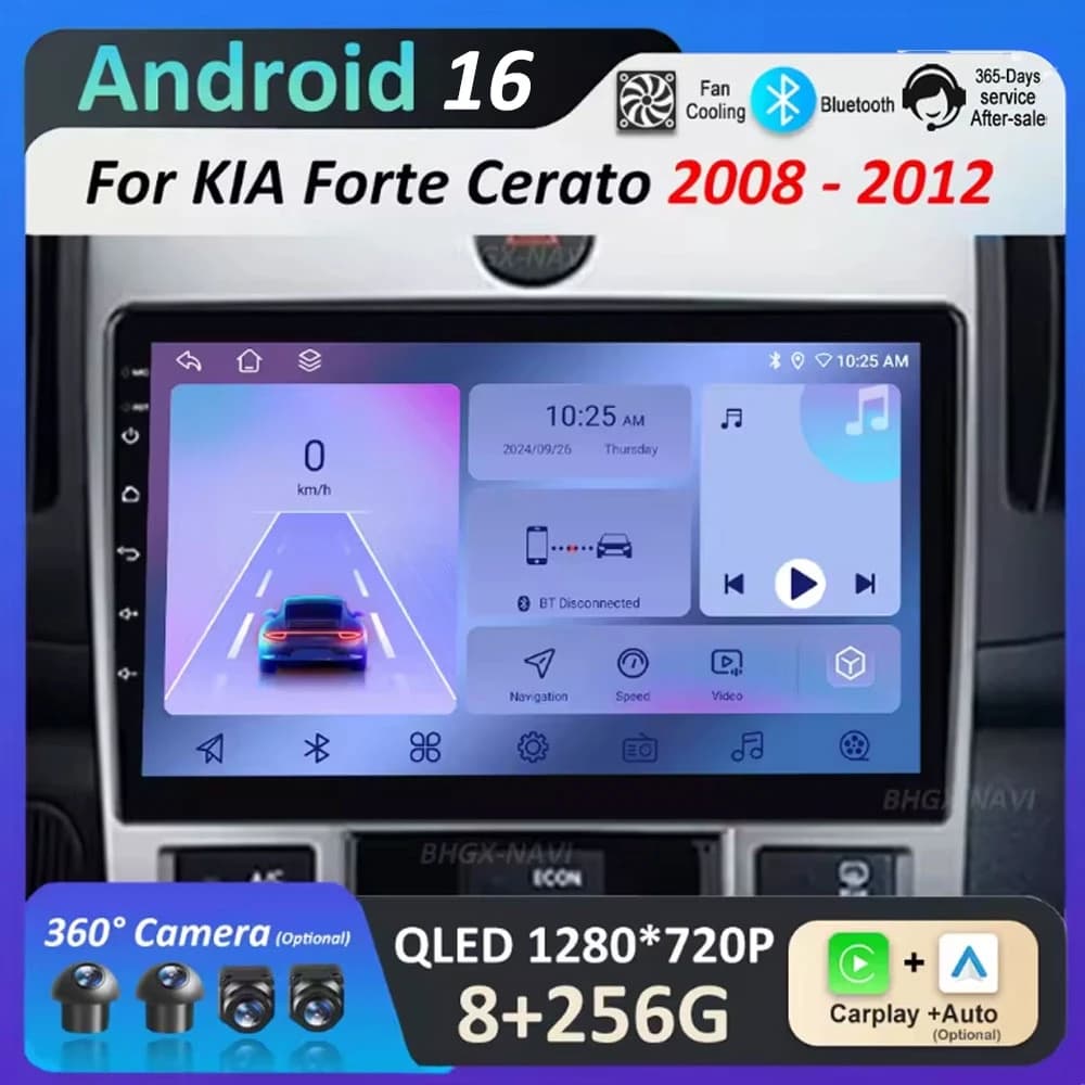 Sistema di Navigazione GPS Android 16 Intelligente per KIA Forte Cerato 2008-2012, Stereo DSP con 4G, Bluetooth e WiFi