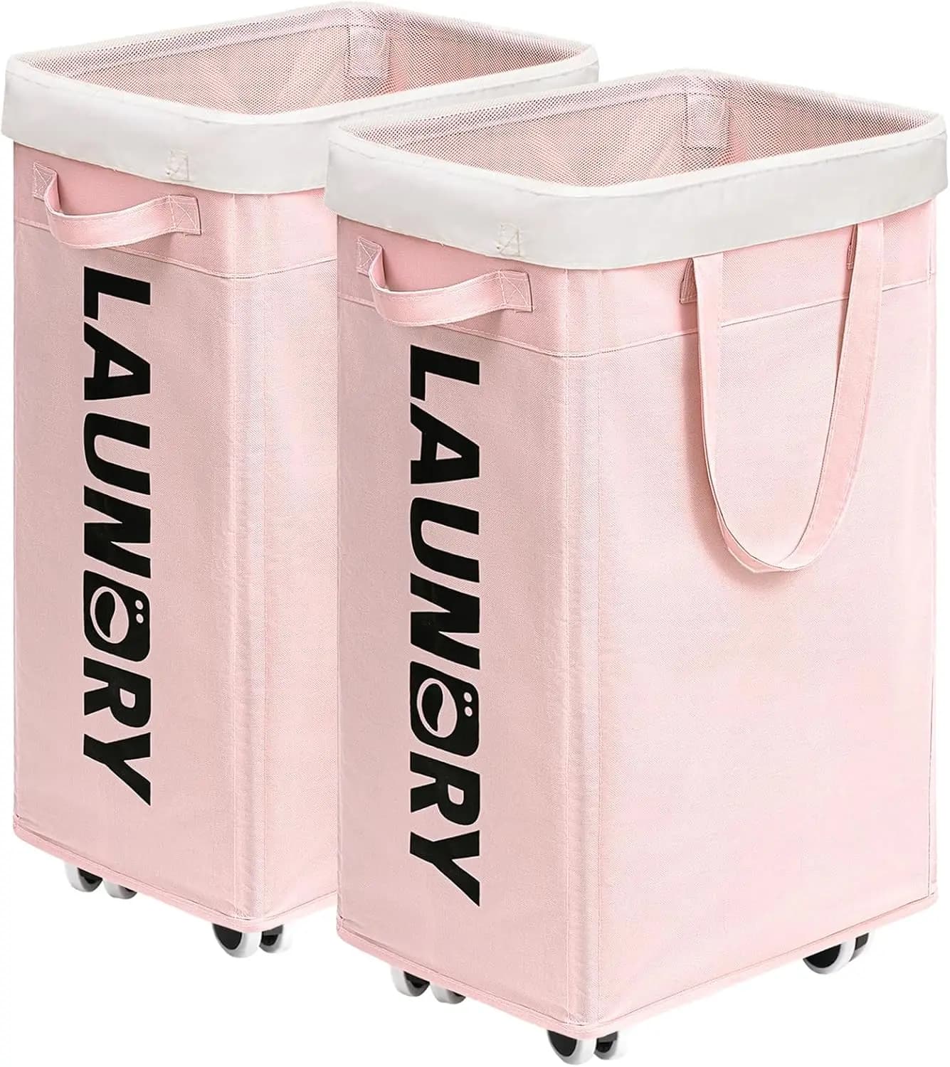 75L Folding Basket with Wheels, Removable Washable Bags, Sleeping Corner Rose