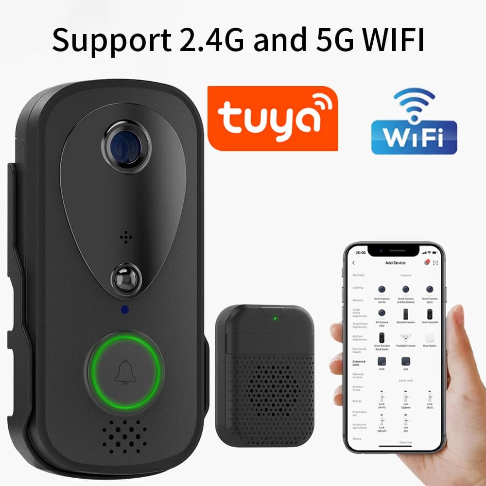 Campanello video WiFi 5G 2.4G 1080P Tuya Smart Citofono wireless esterno Telecamera wireless antipioggia con campanello di alimentazione USB