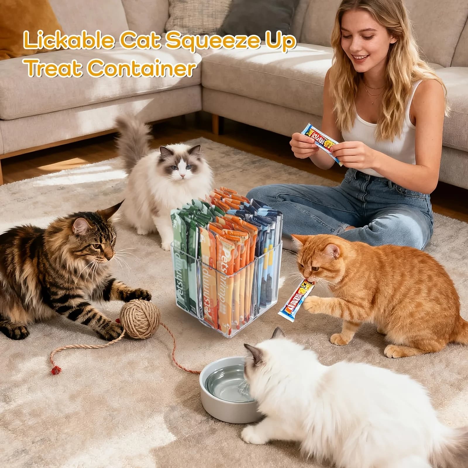 Contenitore Rotante in Acrilico Estruso per Cibo per Gatti, Organizzatore per Snack per Gatti a 4 Scomparti, Essenziale per la Conservazione di Snack per Animali Domestici, Portaoggetti da Scrivania