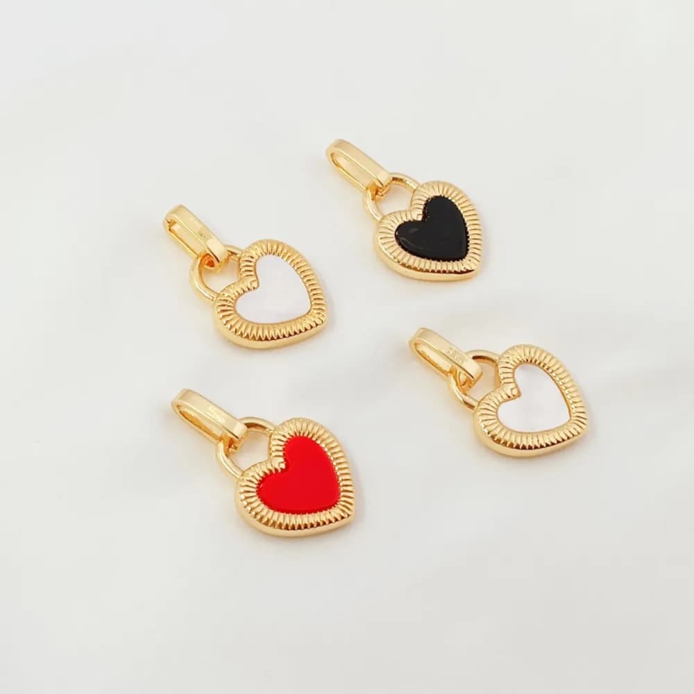 Ciondolo a forma di cuore bifacciale con conchiglia rivestita in oro 14 carati, braccialetto fatto a mano fai-da-te, collana, orecchini, materiale accessorio pendente