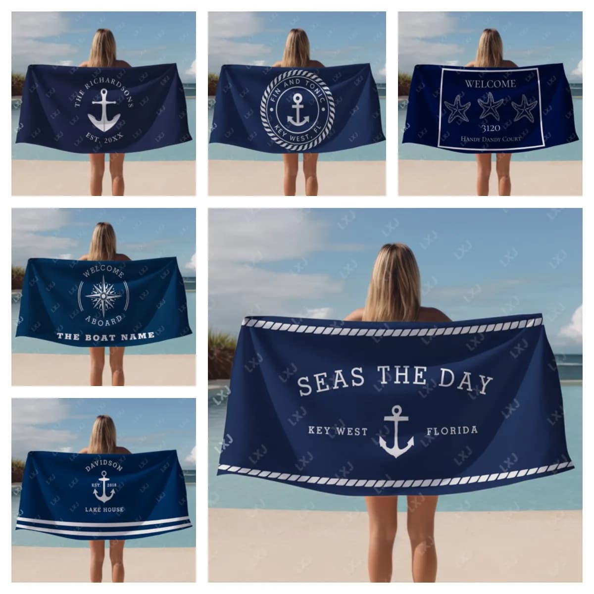 Telo mare personalizzato senza sabbia asciugamano da bagno personalizzato ad asciugatura rapida con il nome della barca tema nautico per i viaggi in piscina sulla spiaggia