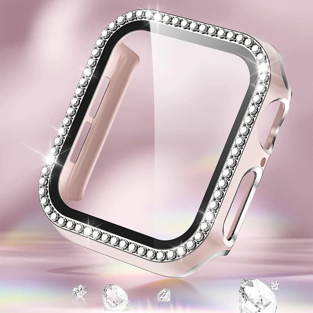 Cover for Apple Watch Case 44mm 45mm 41mm 40mm 38 42mm Bling Diamond bumper + glass screen protection iwatch series 9 8 7 5 6 SE