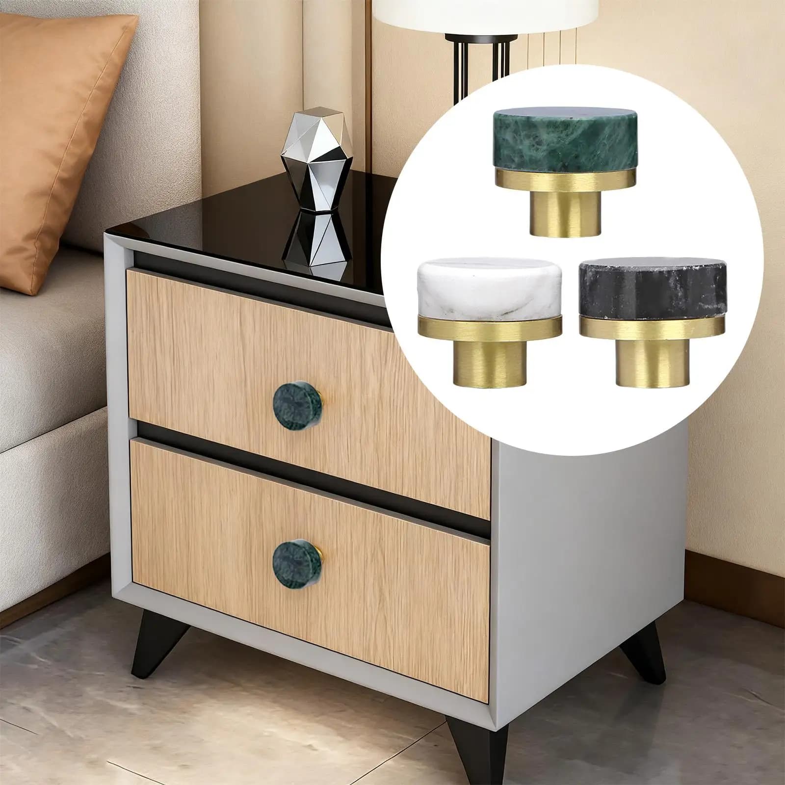 Manopola decorativa per porta in marmo e ottone per ante di armadi