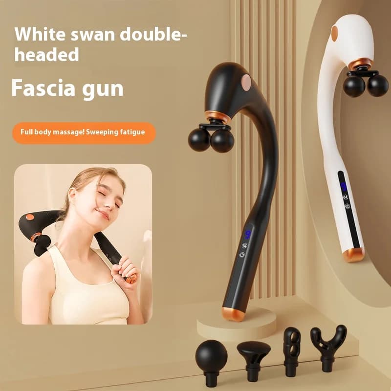 Dual Head USB Massage Gun with Extended Handle for Deep Muscular Massage
