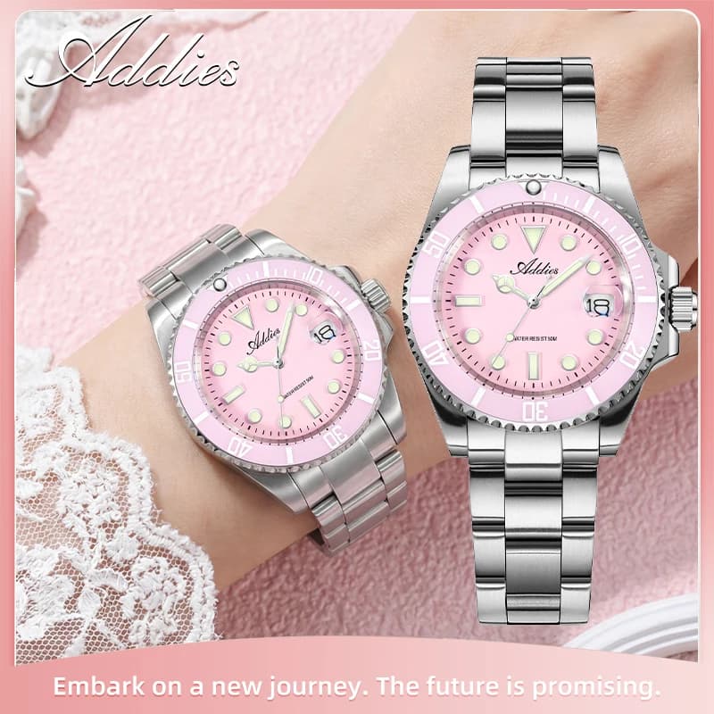 Addies New Women's Watch Luxury Bright Quartz BGW9 + C3 With Stainless Steel Ceramic Bezel, Waterproof Free Time Clock up to 50 m