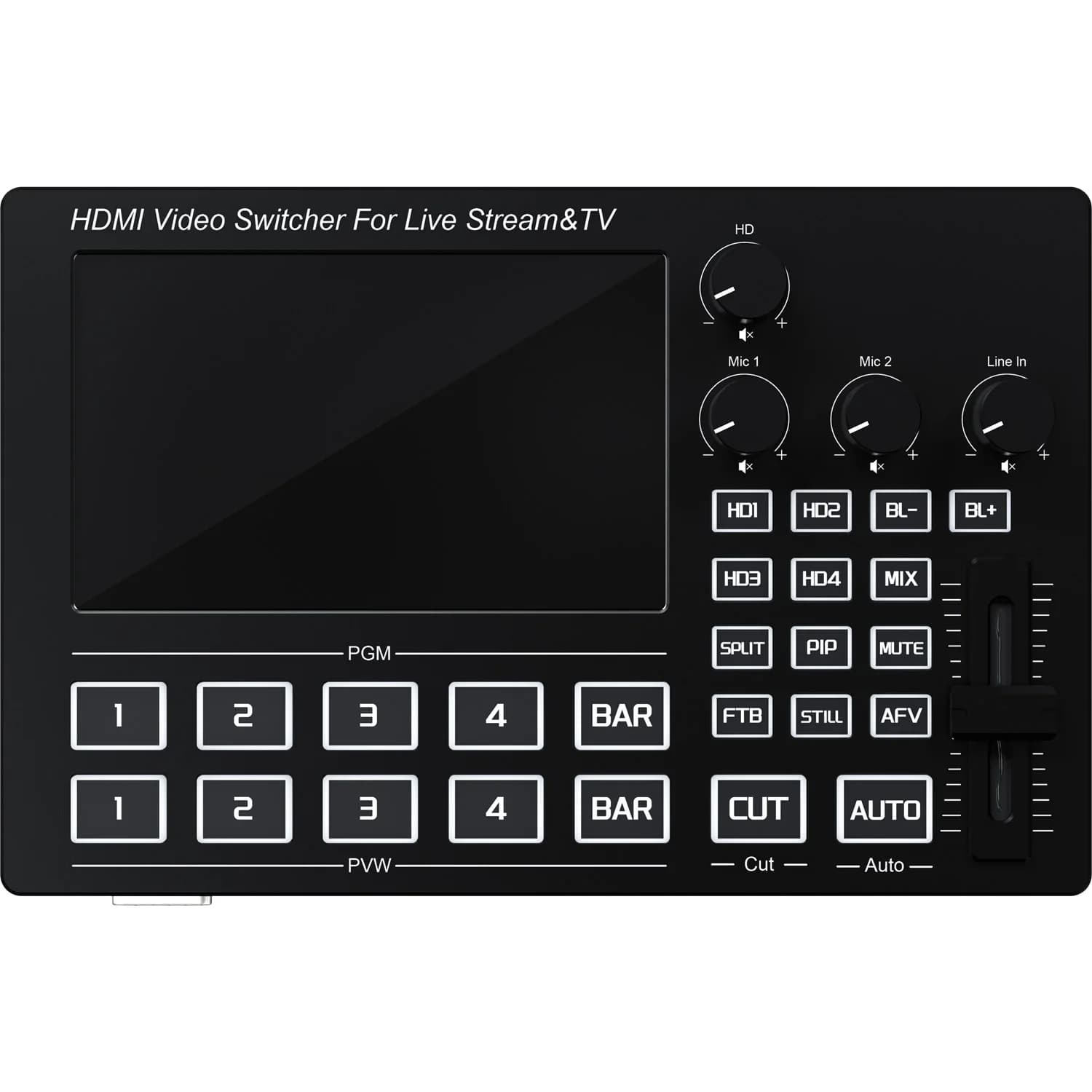 Switcher Video per Streaming Live a 4 Canali 1080p60 con Schermo, Scheda di Acquisizione Video, Ingresso Microfono e Mixer Audio per Registrazione Video