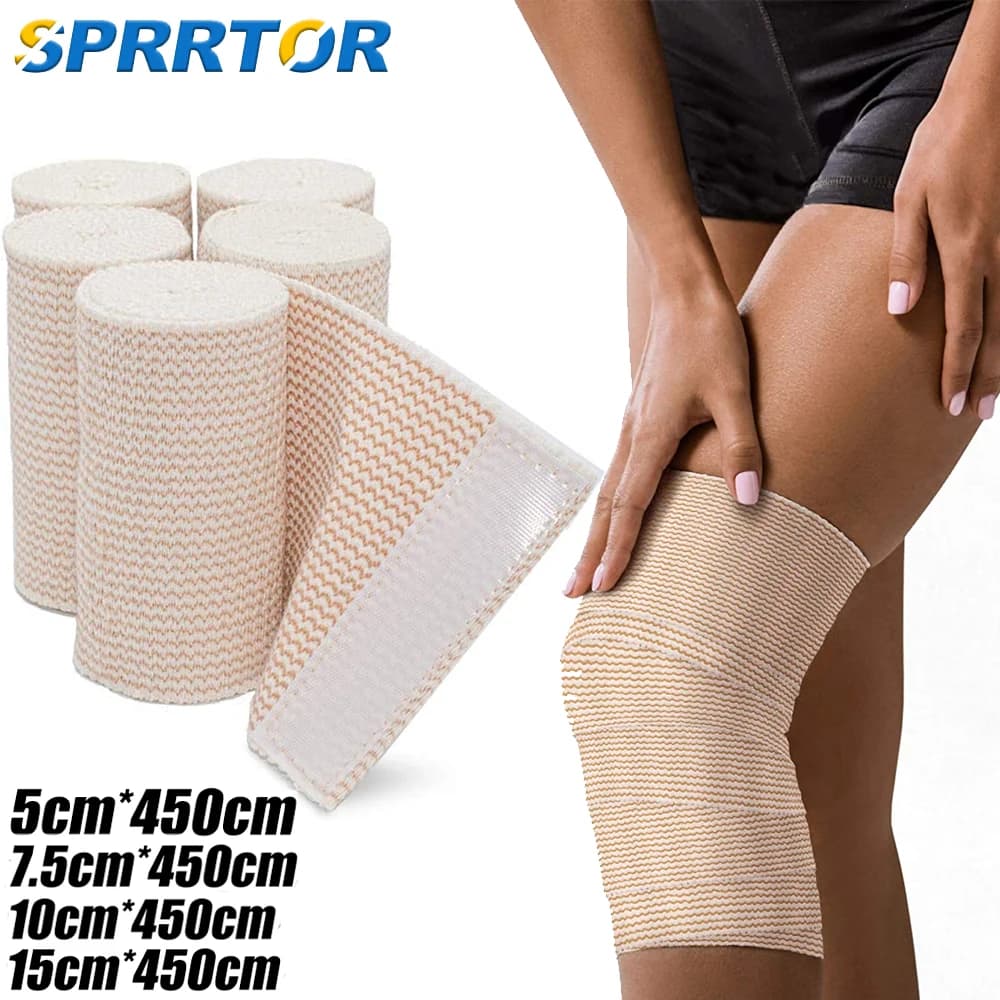 1 rotolo di benda elastica premium, benda di compressione senza lattice di cotone con chiusura automatica, supporto e primo soccorso per lo sport