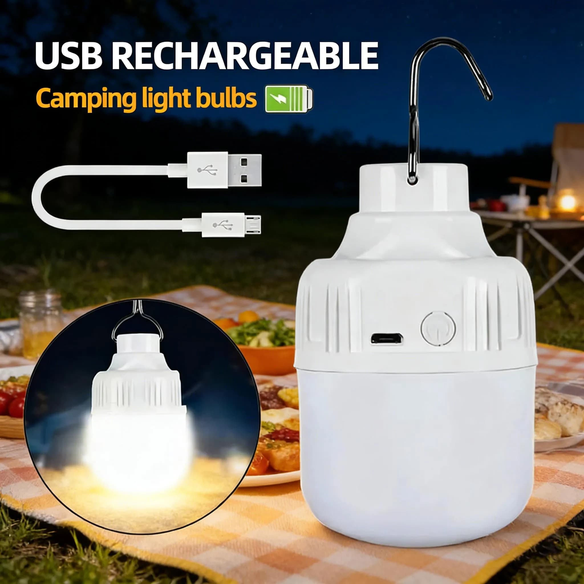 Lampada da Campeggio LED Portatile Ricaricabile, Faro ad Alta Potenza per Emergenze Esterne, Illuminazione Impermeabile da Appendere