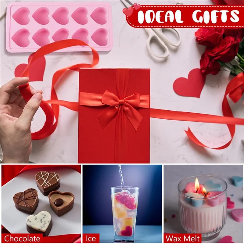 A84X-Vassoio per cubetti di ghiaccio a forma di cuore Confezione da 3 stampi in silicone per San Valentino Stampi per cubetti di ghiaccio per cioccolato, caramelle fudge, cakepop