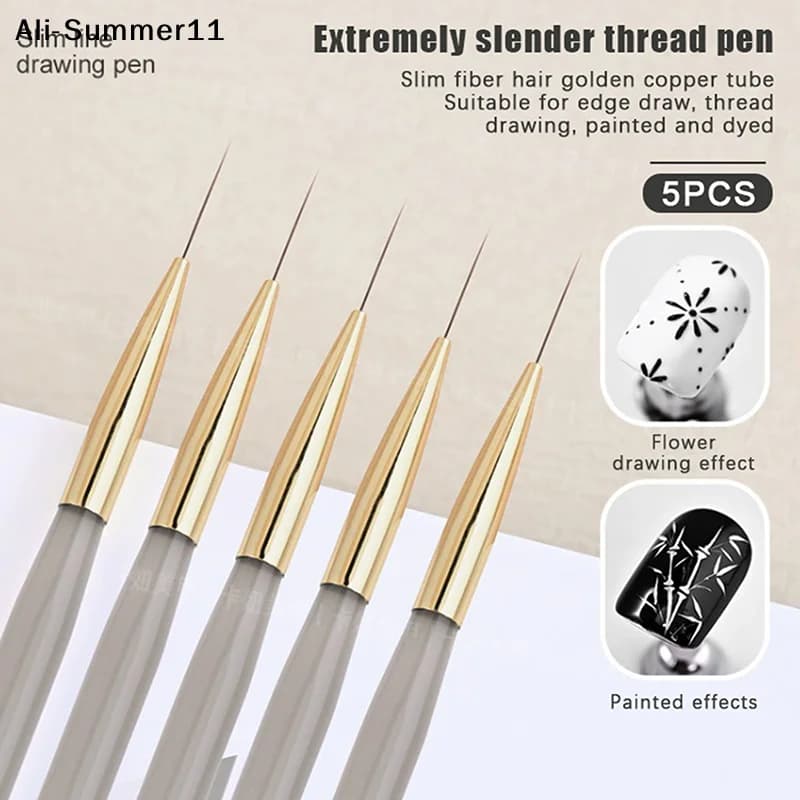 【Amn】【AyS】Set di 5 Pennelli per Nail Art con Manico in Acrilico, Pennelli per Disegno di Linee Sottili, Fiori e Strisce, Pennello per Gel UV