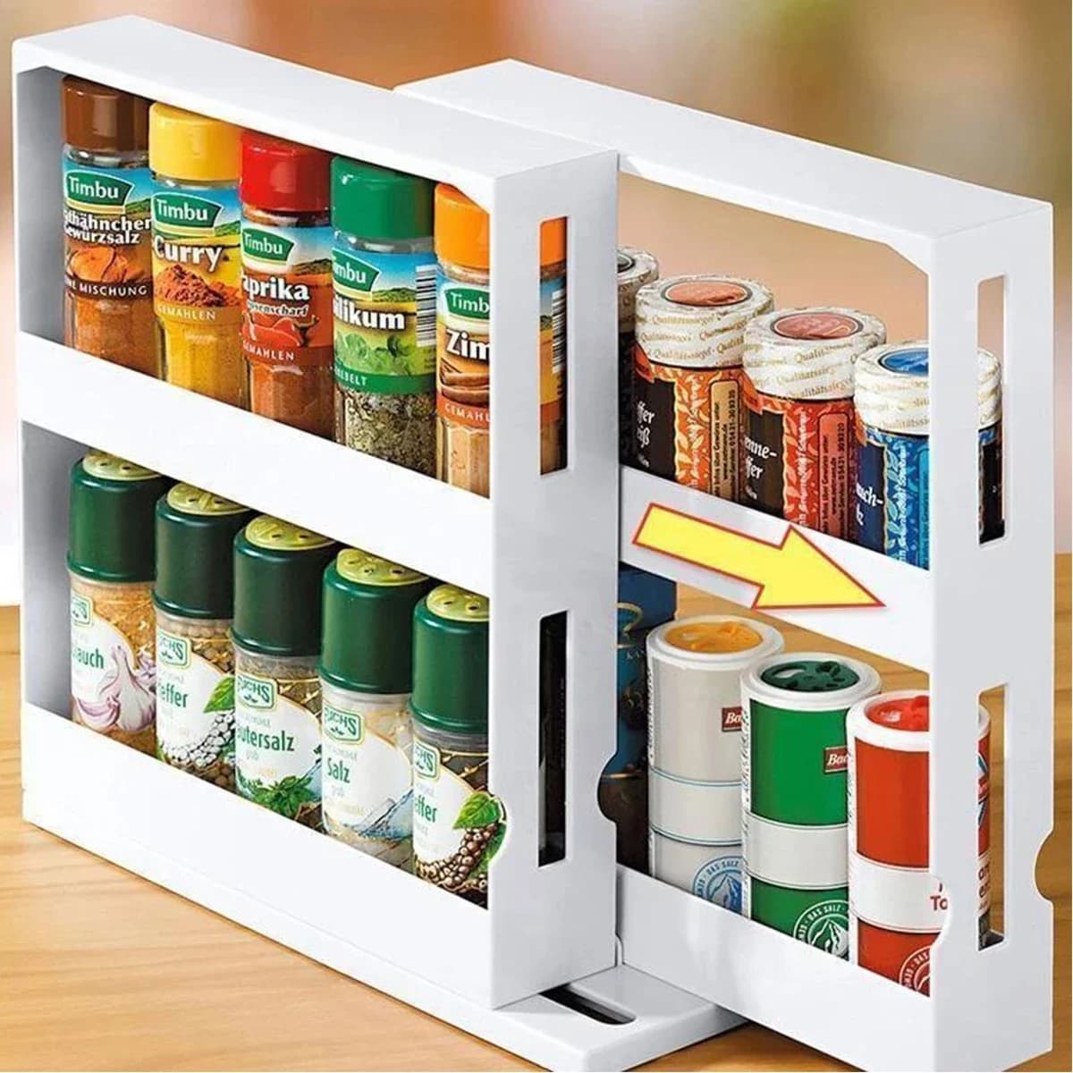 2 Layer Kitchen Storage Slide Cabinet Rotating Organize Spices Jar Bottle Storage Rack Kitchen Bottle Storage Organizer Shelves