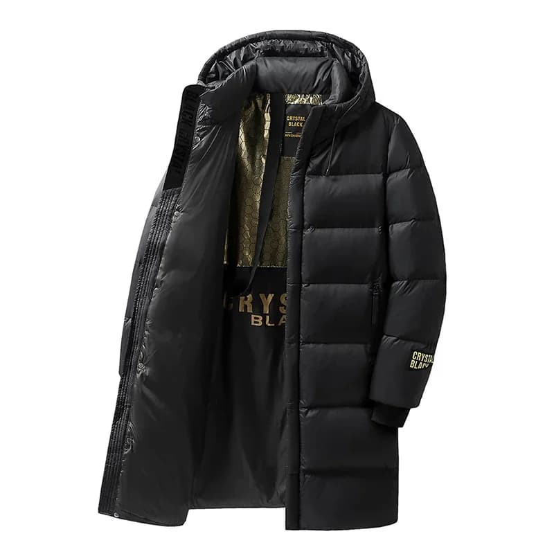 Warm Thick Long Down Jacket Coat Mens Hooded Waterproof Black Gold Puffer Jacket Men Casual Windproof Parkas Male Winter New Men