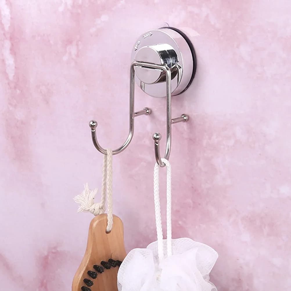 Stainless Steel Double Seamless Super Strong No Drilling Suction Cup Vacuum System Bathroom Kitchen Fridge Hooks Reusable Easy