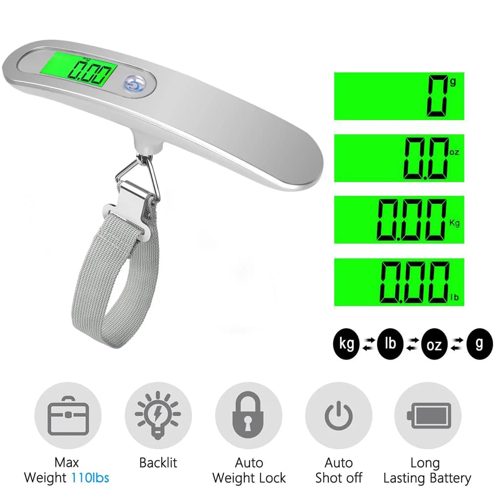 Scale Electronic Backlight Scale Spring Balance Luggage Scale Bilancia elettronica retroilluminata bilancia a molla bilancia per bagagli Steelyard valigia da viaggio Hanging Steelyard Hook Scale 50kg/110lb