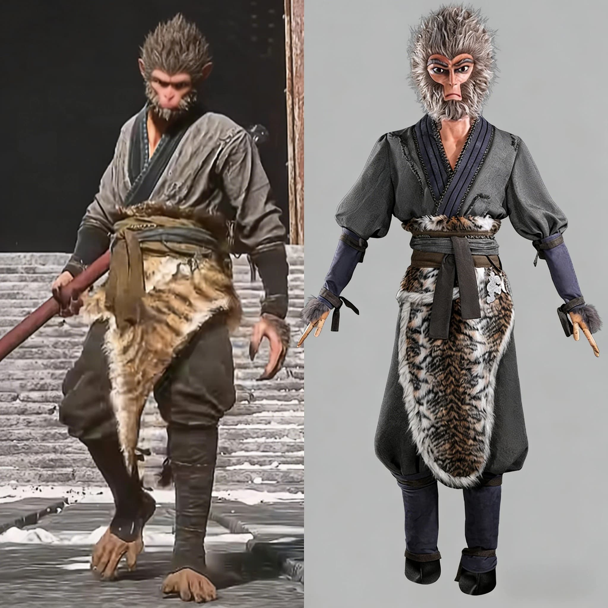 Mito nero: Wukong Costume Cosplay Grembiule da tigre Vestito Halloween Cos Convenzione Vestito da palcoscenico fantasia per uomo Set completo di oggetti di scena per coda