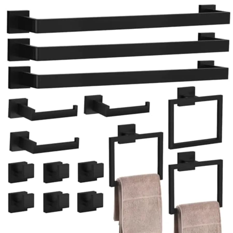 Set di 15 Accessori Bagno Nero Opaco, Set Portasciugamani da 23,6 Pollici, Set Hardware Bagno in Acciaio Inox SUS 304