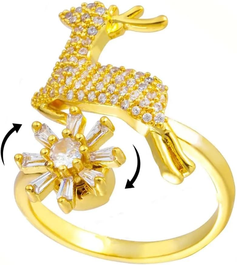unflower Fidget Ring for Women Gold Anxiety Crystal Rings Cubic Zirconia Sunflower Open Adjustable Fidget Ring Spinner Sun Ring