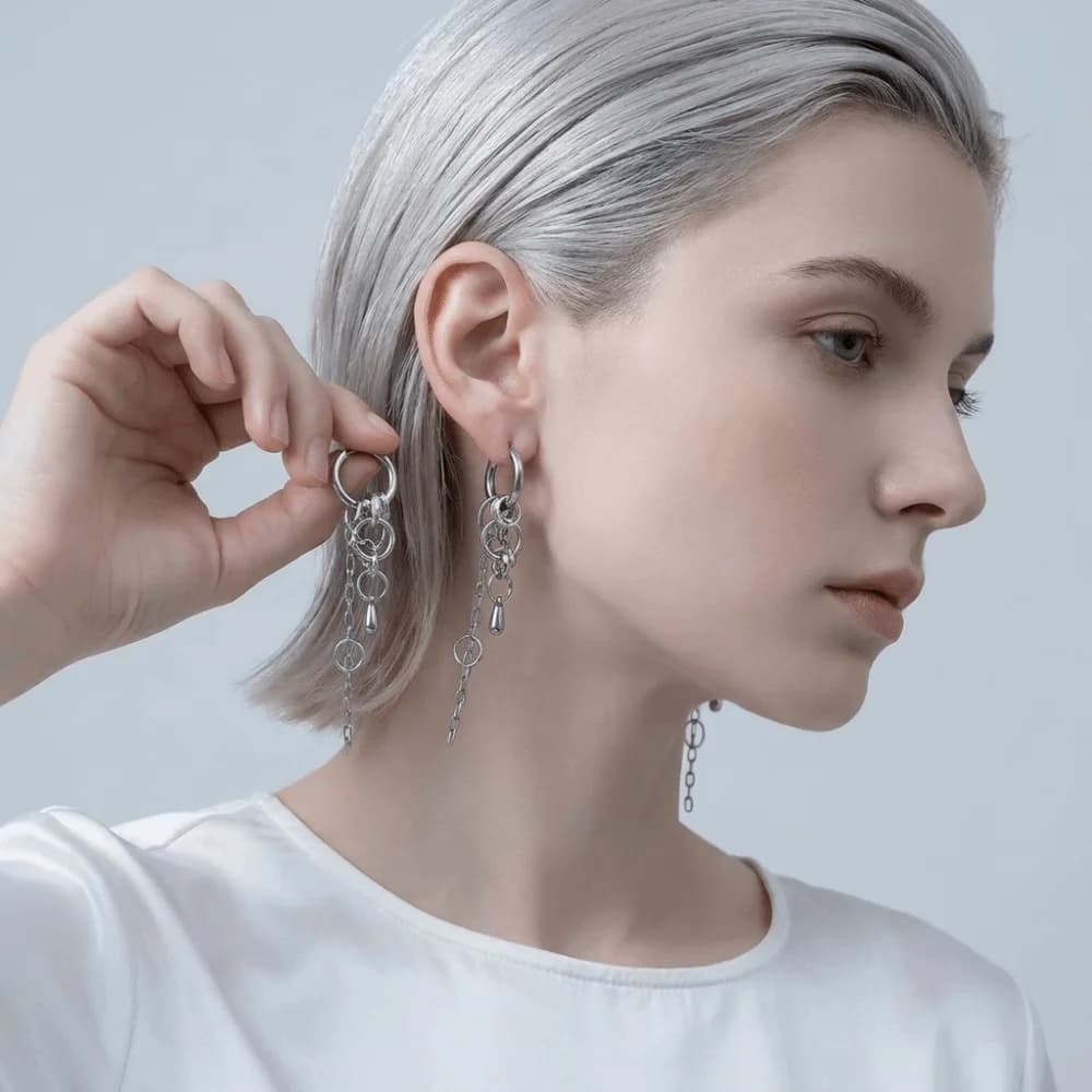 Fashion Alloy Chain Hoop Earrings Decorative Tassel Drop Earrings Lightweight Temperament Gothic Earrings Women
