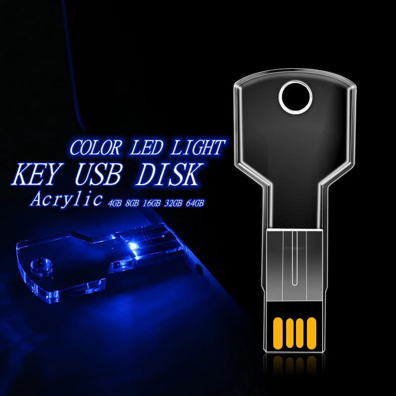 LOGO da studio personalizzato gratuito Chiave acrilica trasparente Colore Premium LED Light Chiavetta USB 2.0 Disco U di memoria da 4 GB 8 GB 16 GB 32 GB 64 GB