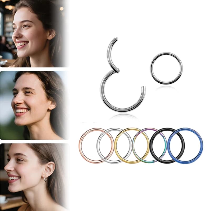 Anelli a Cerniera Clicker in Acciaio Chirurgico 316L da 16G per Naso, Septum, Orecchio, Labbro, Trago, Cartilagine, Gioielli per Piercing, 6mm-12mm